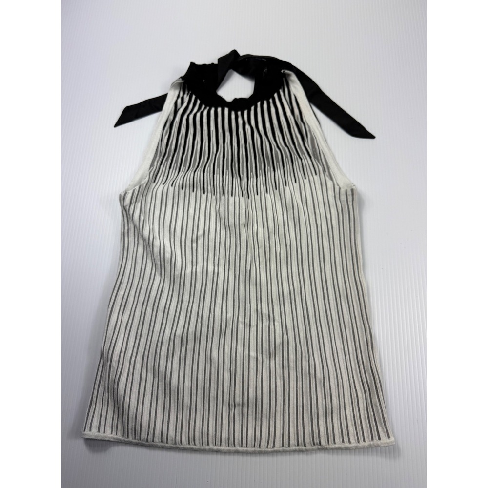 White House black‎ market Striped Halter Top Sleeveless Tie Neck size S
